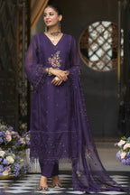 Navy Blue Blooming Organza Kameez with Pant For Indian Festivals & Weddings - Embroidery Work