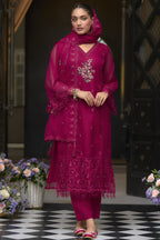 Dark Pink Blooming Organza Kameez with Pant For Indian Festivals & Weddings - Embroidery Work
