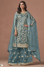 Sky Blue Sharara Suit Style Indian Outfit for Wedding Reception