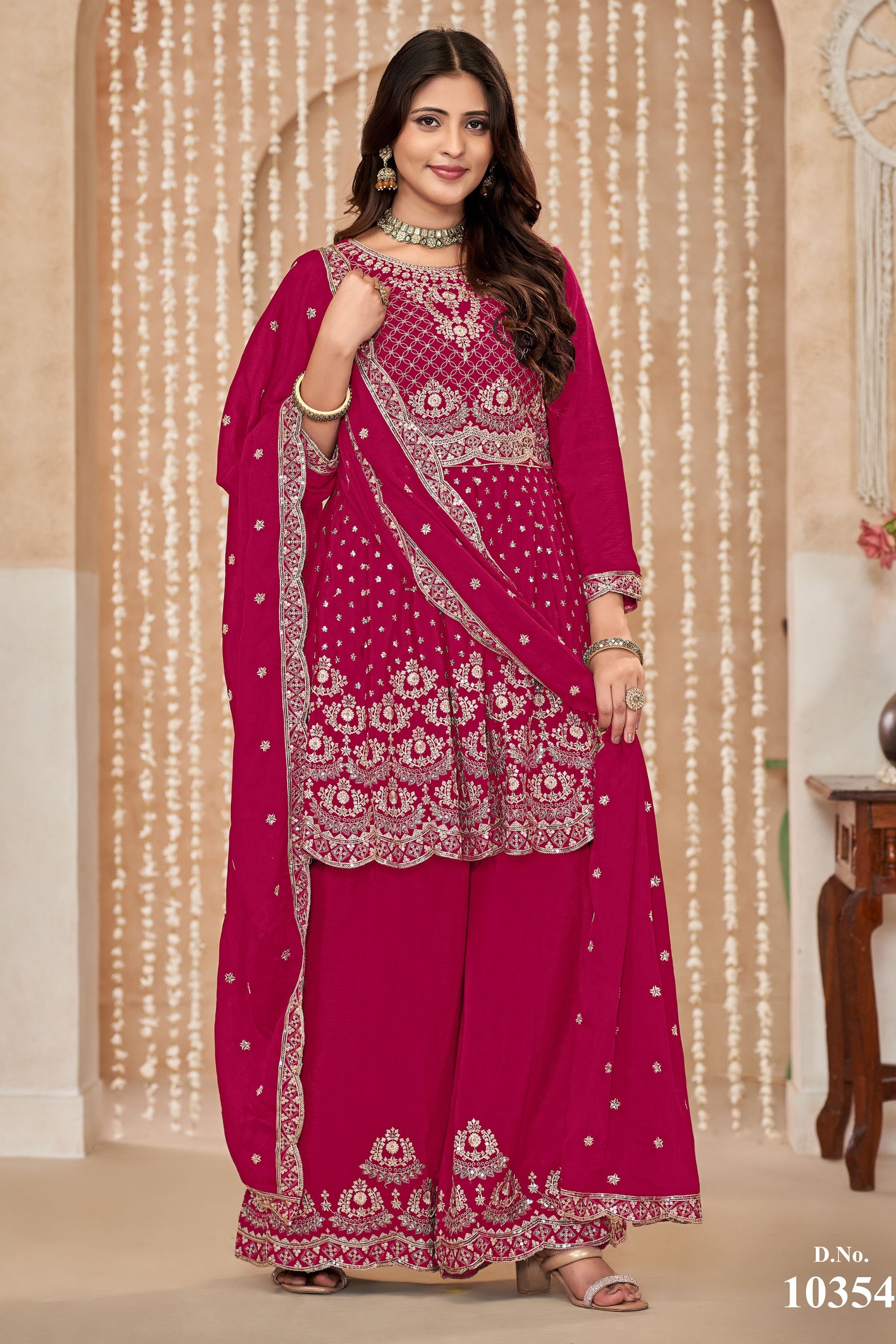 Maroon Silk Palazzo Suit For Indian Festivals & Weddings - Embroidery Work