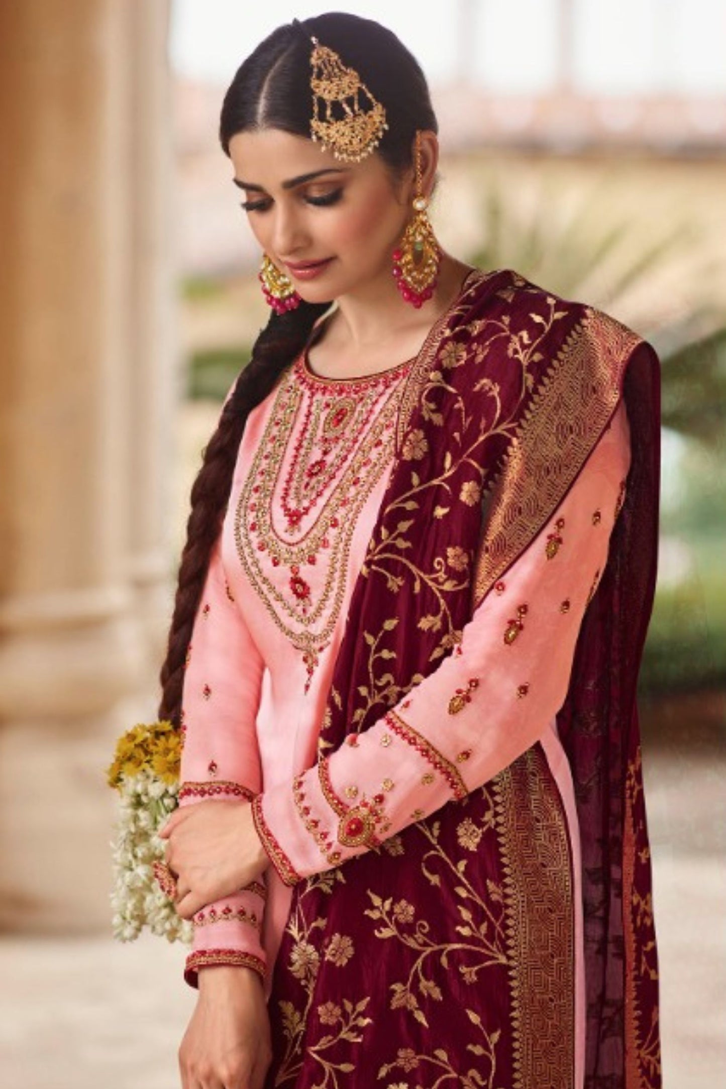 Baby Pink Georgette Silk Plus Size Upto 9XL Size Kameez and Skirt Suit For Indian Wedding & Festival - Embroidery Work