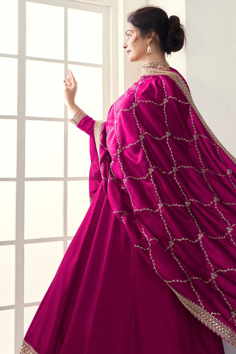 Maroon Georgette Silk Floor Length Long Anarkali Suit For Indian Festivals & Pakistani Weddings Dress - Embroidery Work