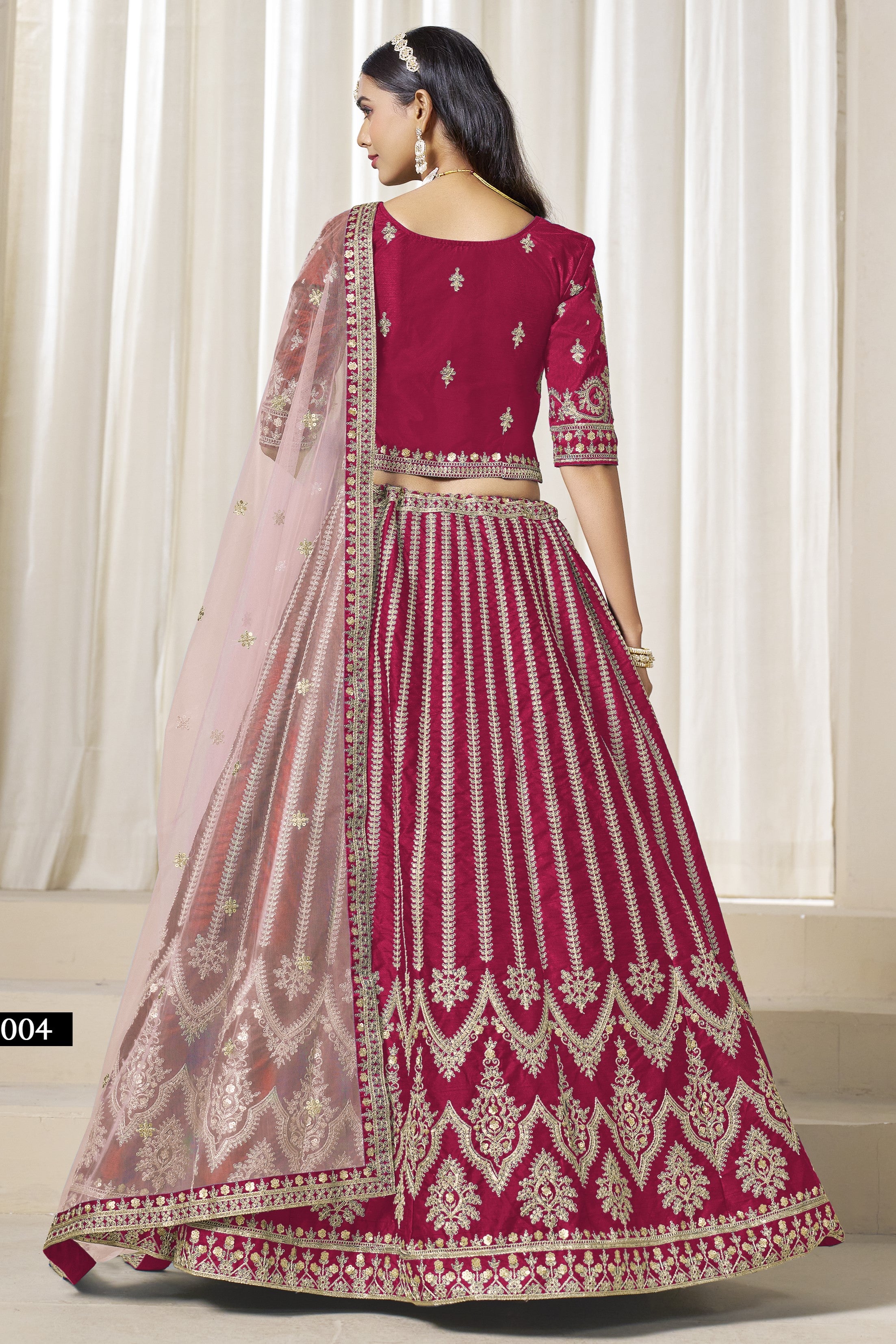Pink Art Silk Lehenga Choli For Indian & Pakistani Wedding Festival - Thread & Sequence Embroidery Work