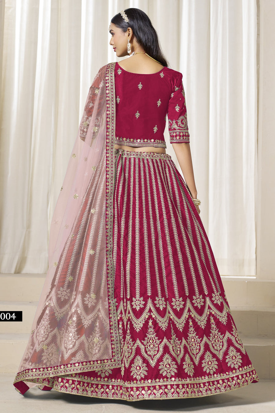 Pink Art Silk Lehenga Choli For Indian & Pakistani Wedding Festival - Thread & Sequence Embroidery Work