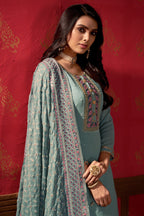Celadon Green Georgette Sharara For Indian Festivals & Pakistani Weddings -Embroidery Work