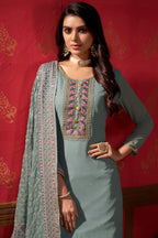Celadon Green Georgette Sharara For Indian Festivals & Pakistani Weddings -Embroidery Work