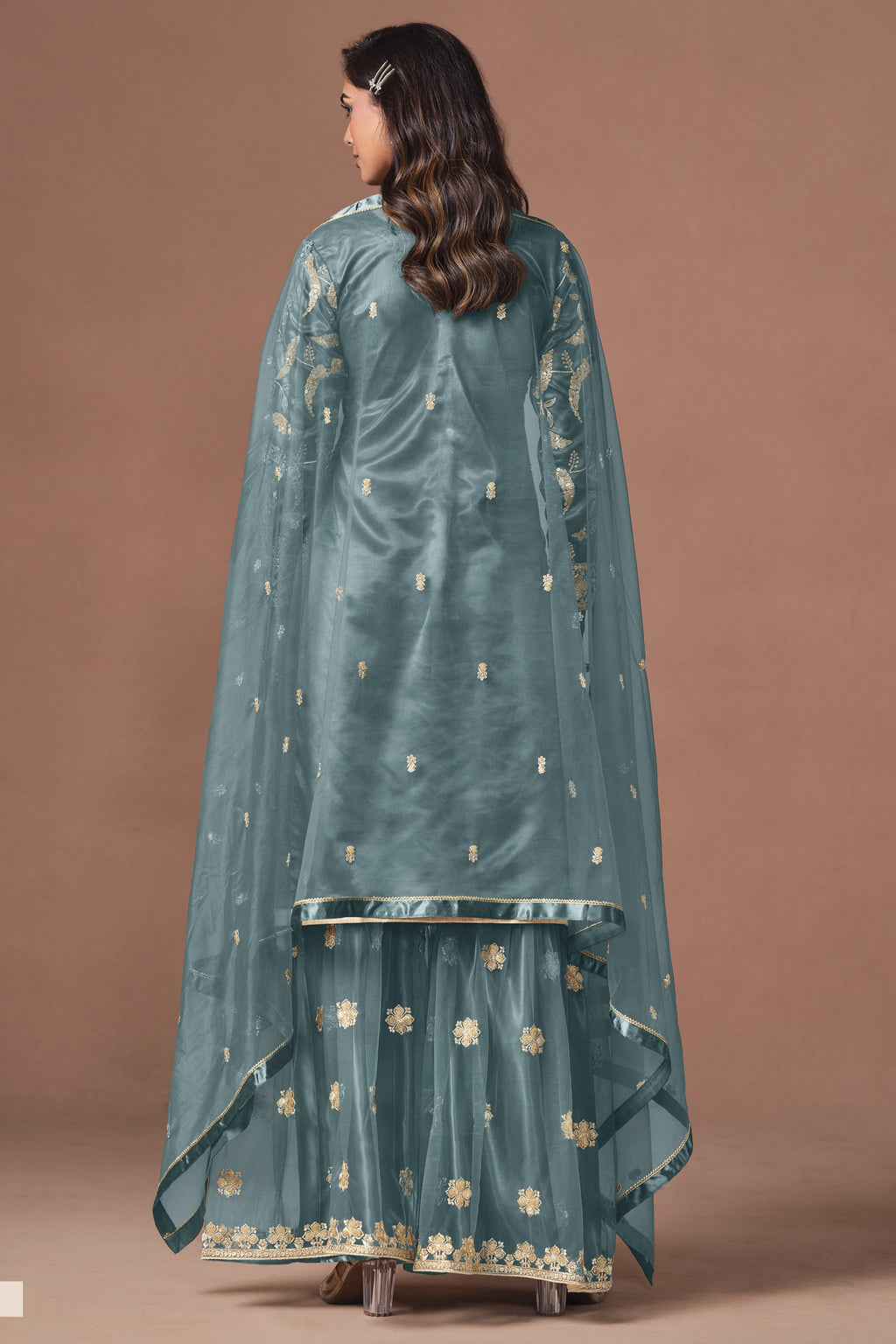 Sky Blue Sharara Suit Style Indian Outfit for Wedding Reception