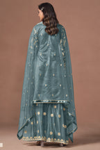 Sky Blue Sharara Suit Style Indian Outfit for Wedding Reception