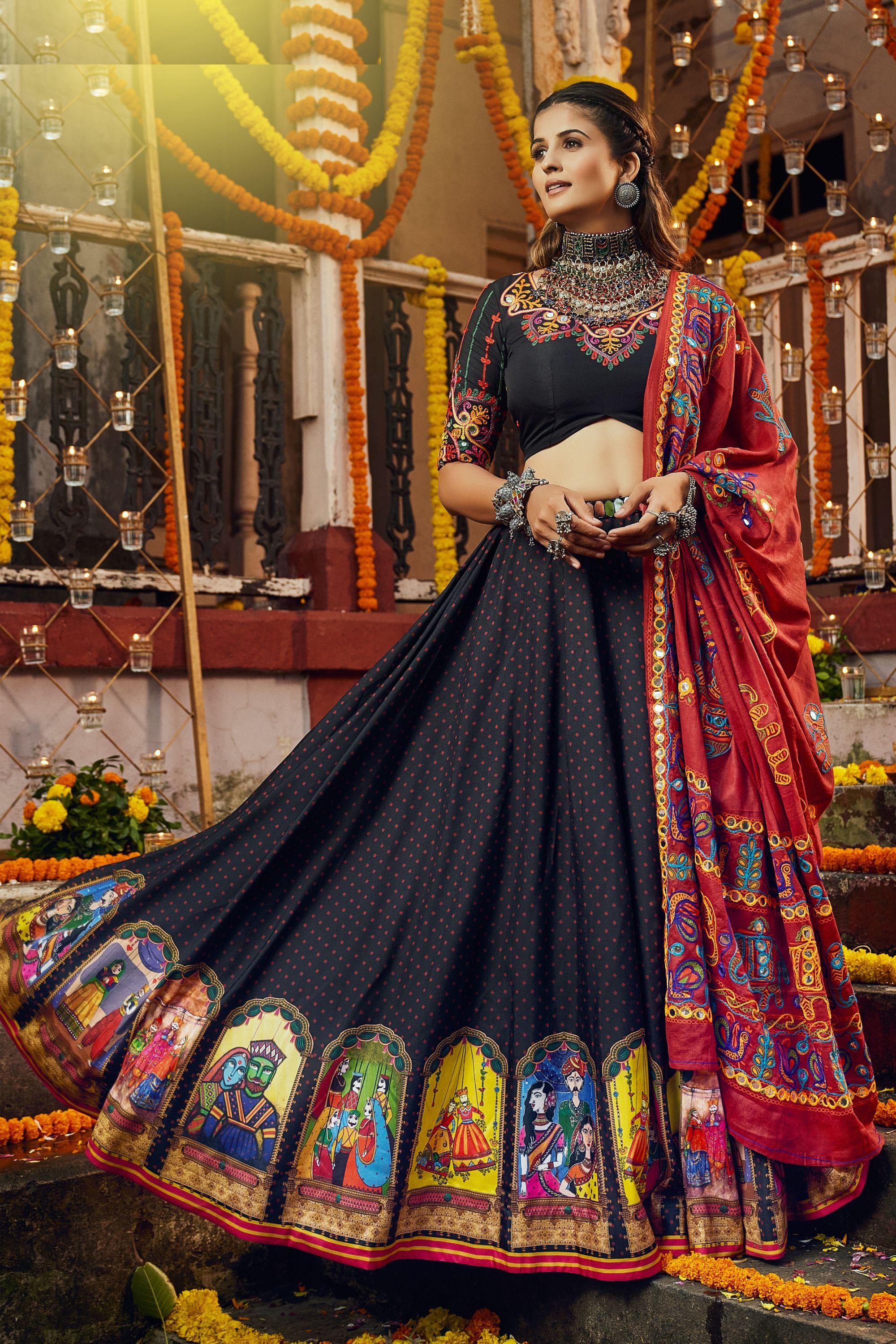 LooknBook Art Women's Dola Silk With Printed With Foil Work Semi-Stitched Lehenga  Choli For Wedding (Firozi) Free Size : Amazon.in: Fashion