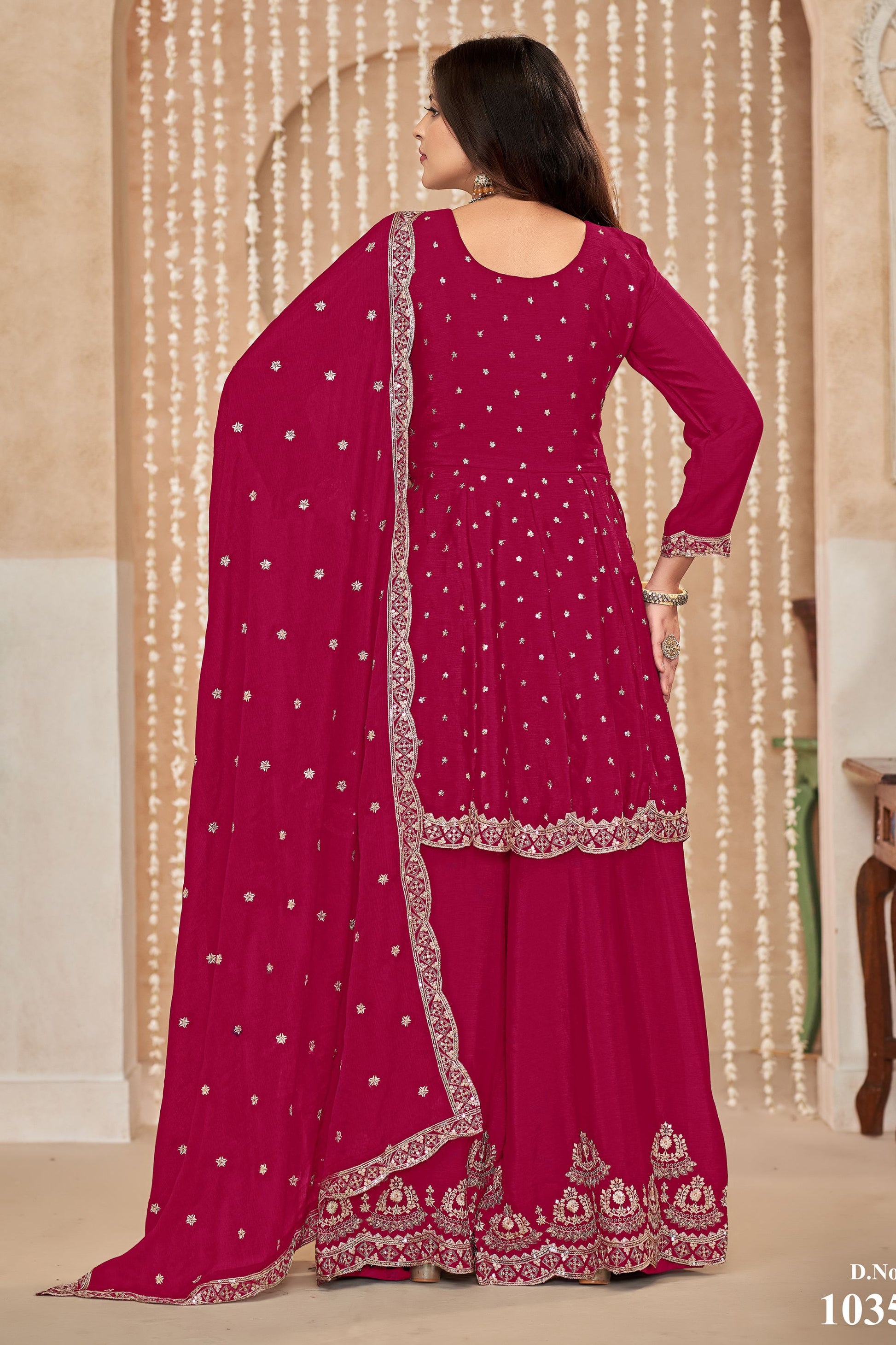 Maroon Silk Palazzo Suit For Indian Festivals & Weddings - Embroidery Work