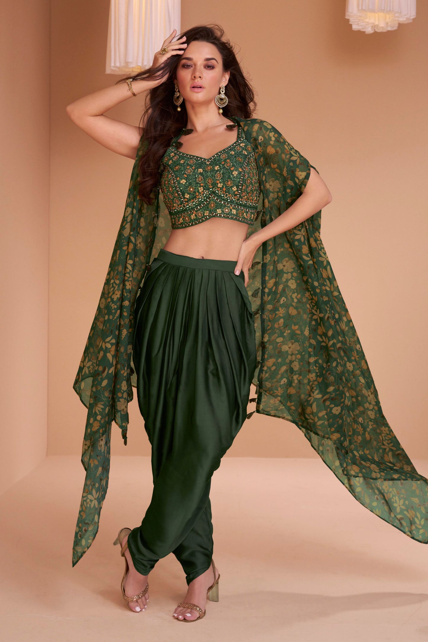 Buy Green Satin Dhoti Salwar Kameez Shrug Online Shopping for Girls