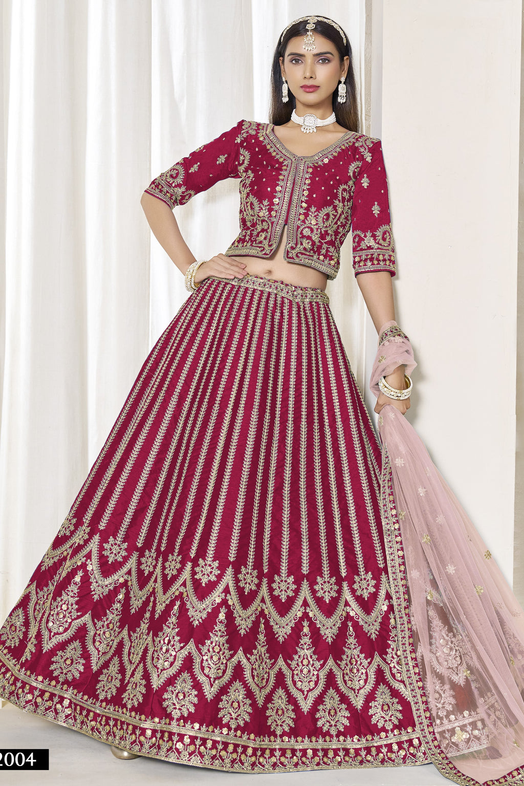 Pink Art Silk Lehenga Choli For Indian & Pakistani Wedding Festival - Thread & Sequence Embroidery Work