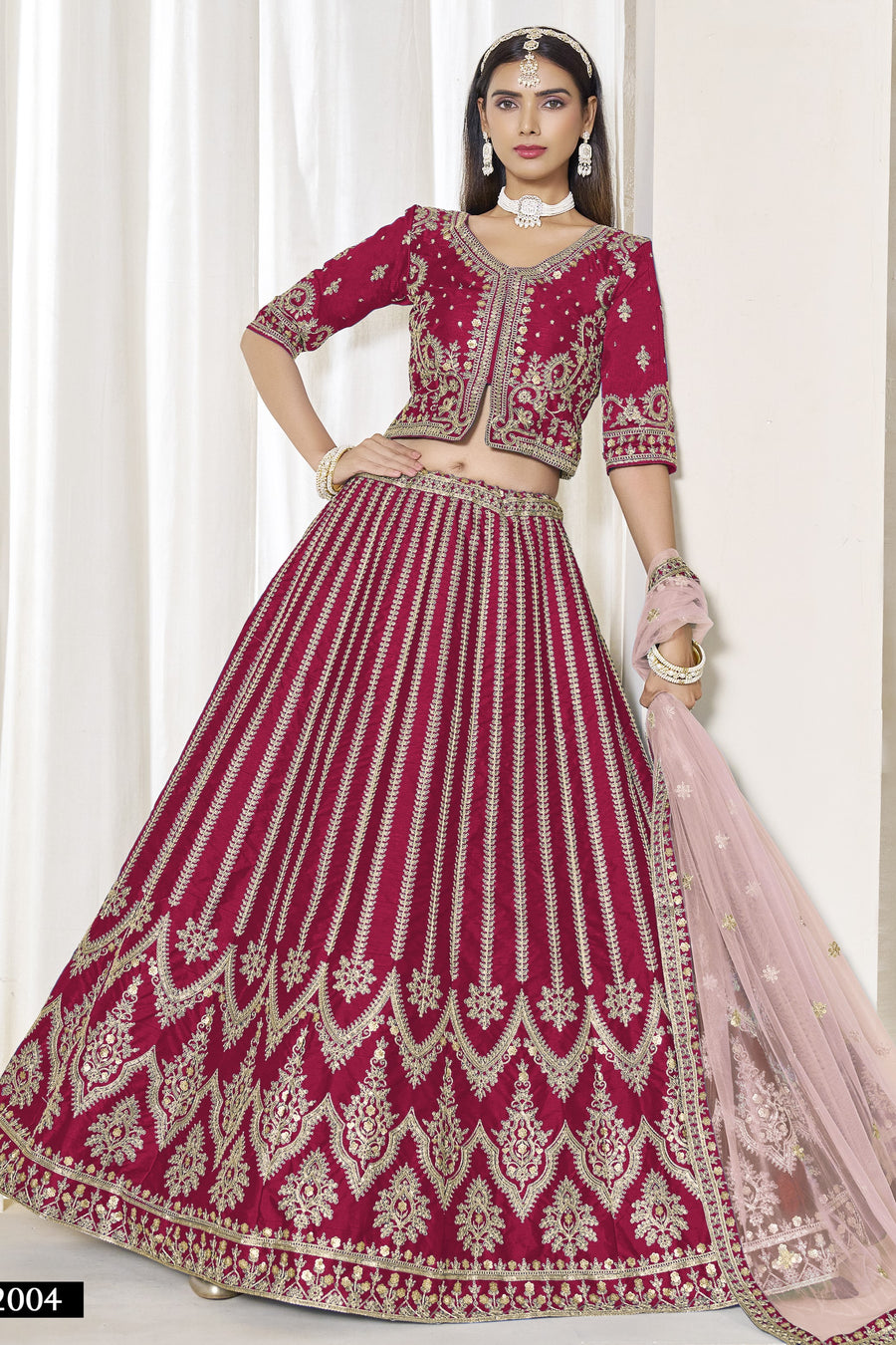 Pink Art Silk Lehenga Choli For Indian & Pakistani Wedding Festival - Thread & Sequence Embroidery Work