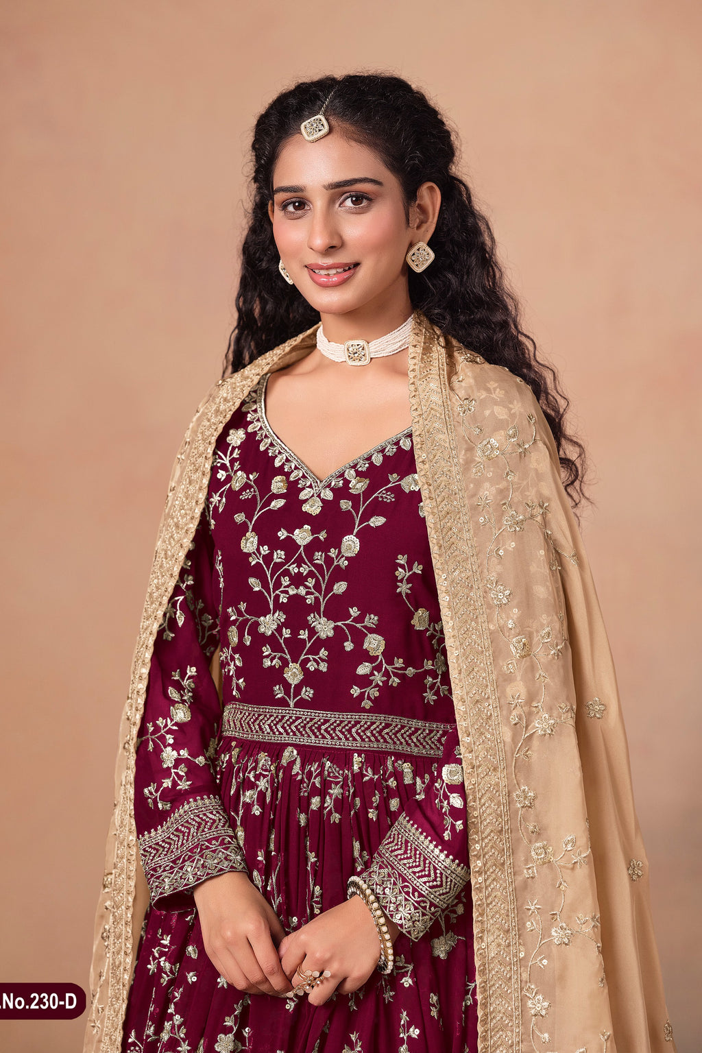 Maroon Georgette Anarkali Suit For Indian & Pakistani Wedding Festival - Thread & Sequins Embroidery Work