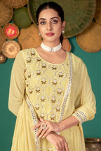 Light Yellow Georgette Kameez with Pant For Ladies Indian Festivals & Weddings - Embroidery Work