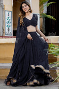 Black Georgette Leriya Print Lehenga Choli For Indian & Pakistani Wedding Festival - Print Work, Zari Work
