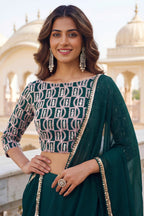Green Georgette Long Sleeve Lehenga Choli with Sequins and Zari Work