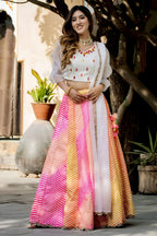 Pink Organza Silk Multicolor Lehenga Choli with Resham Mirror & Zari Work