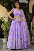 Lavender Georgette Lehenga Choli For Indian & Pakistani Wedding Festival - Thread & Sequins Embroidery Work