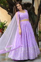 Lavender Georgette Lehenga Choli For Indian & Pakistani Wedding Festival - Thread & Sequins Embroidery Work