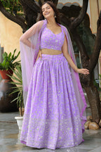 Lavender Georgette Lehenga Choli For Indian & Pakistani Wedding Festival - Thread & Sequins Embroidery Work
