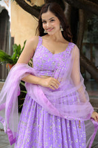 Lavender Georgette Lehenga Choli For Indian & Pakistani Wedding Festival - Thread & Sequins Embroidery Work