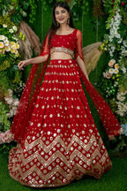 Red Folder Mese Lena He Reception Lehenga Choli with Zari Work