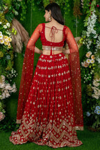 Red Folder Mese Lena He Reception Lehenga Choli with Zari Work