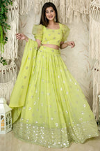 Lemon Reception Lehenga Choli with Zari and Sequins Work
