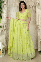 Lemon Reception Lehenga Choli with Zari and Sequins Work