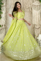 Lemon Reception Lehenga Choli with Zari and Sequins Work