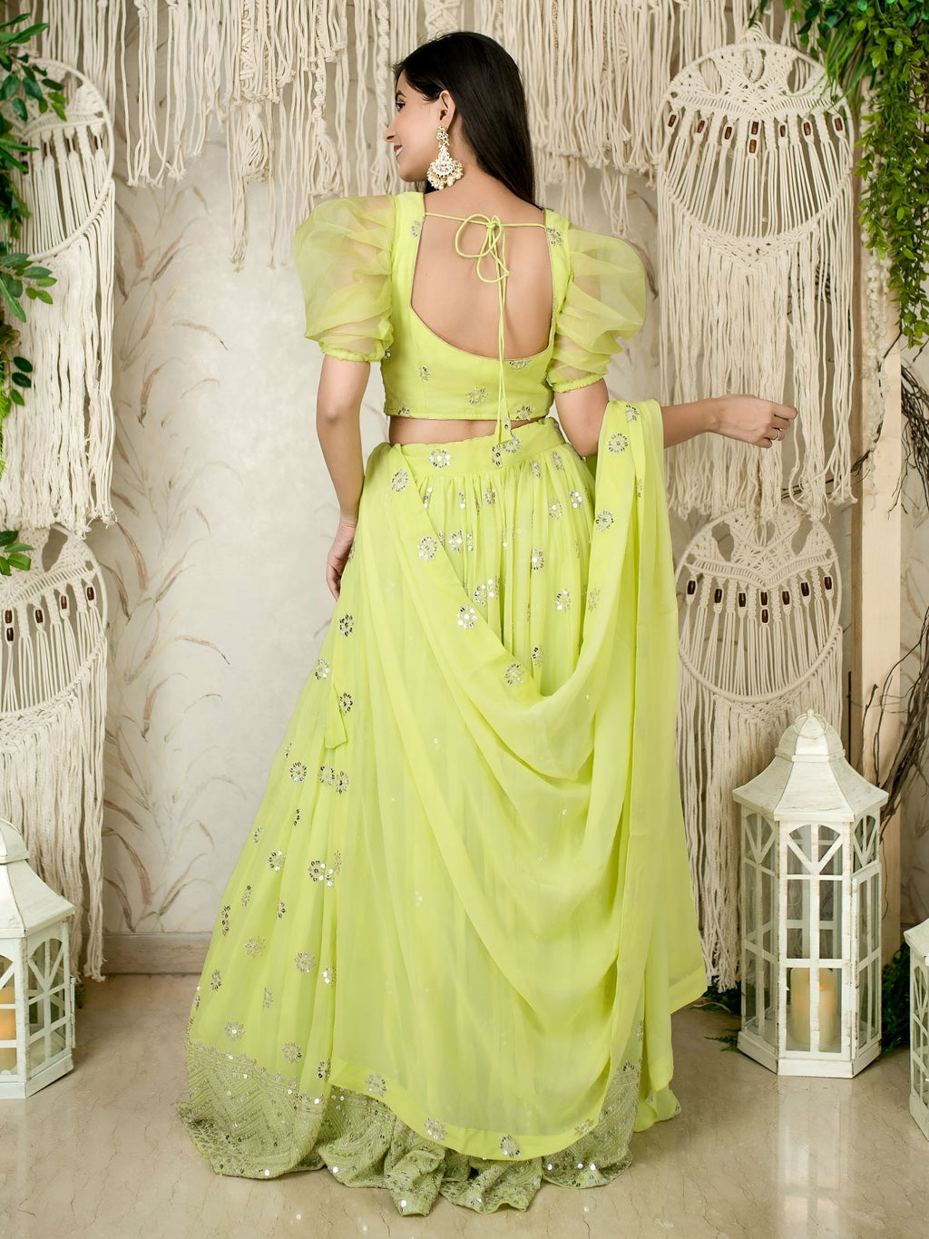 Lemon Reception Lehenga Choli with Zari and Sequins Work