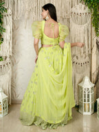 Lemon Reception Lehenga Choli with Zari and Sequins Work