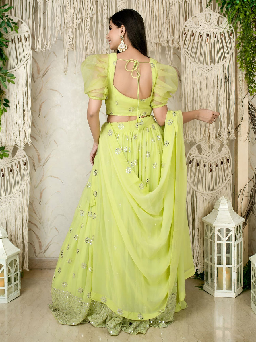 Lemon Reception Lehenga Choli with Zari and Sequins Work
