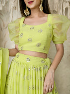 Lemon Reception Lehenga Choli with Zari and Sequins Work