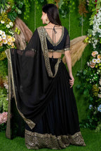 Black Reception Lehenga Choli with Zari and Sequins Embroidery Work