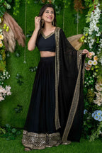 Black Reception Lehenga Choli with Zari and Sequins Embroidery Work