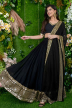 Black Reception Lehenga Choli with Zari and Sequins Embroidery Work