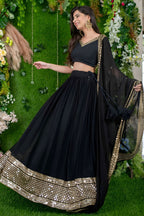 Black Reception Lehenga Choli with Zari and Sequins Embroidery Work