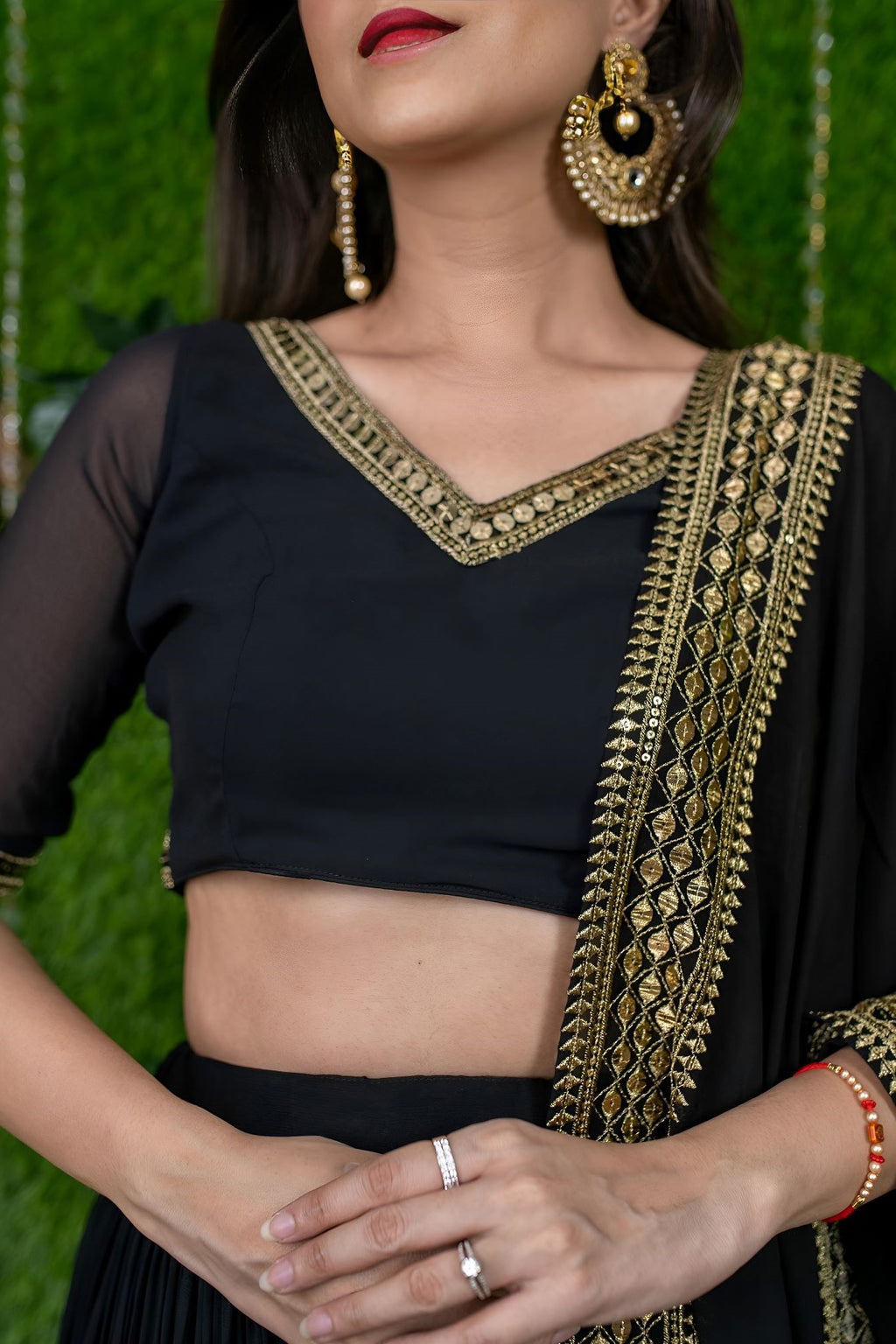Black Reception Lehenga Choli with Zari and Sequins Embroidery Work