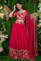 Red Reception Lehenga Choli with Zari and Sequins Embroidery