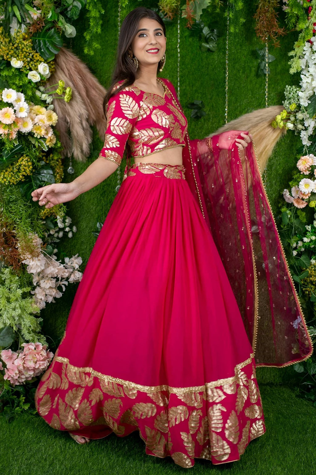 Red Reception Lehenga Choli with Zari and Sequins Embroidery
