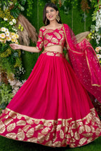 Red Reception Lehenga Choli with Zari and Sequins Embroidery