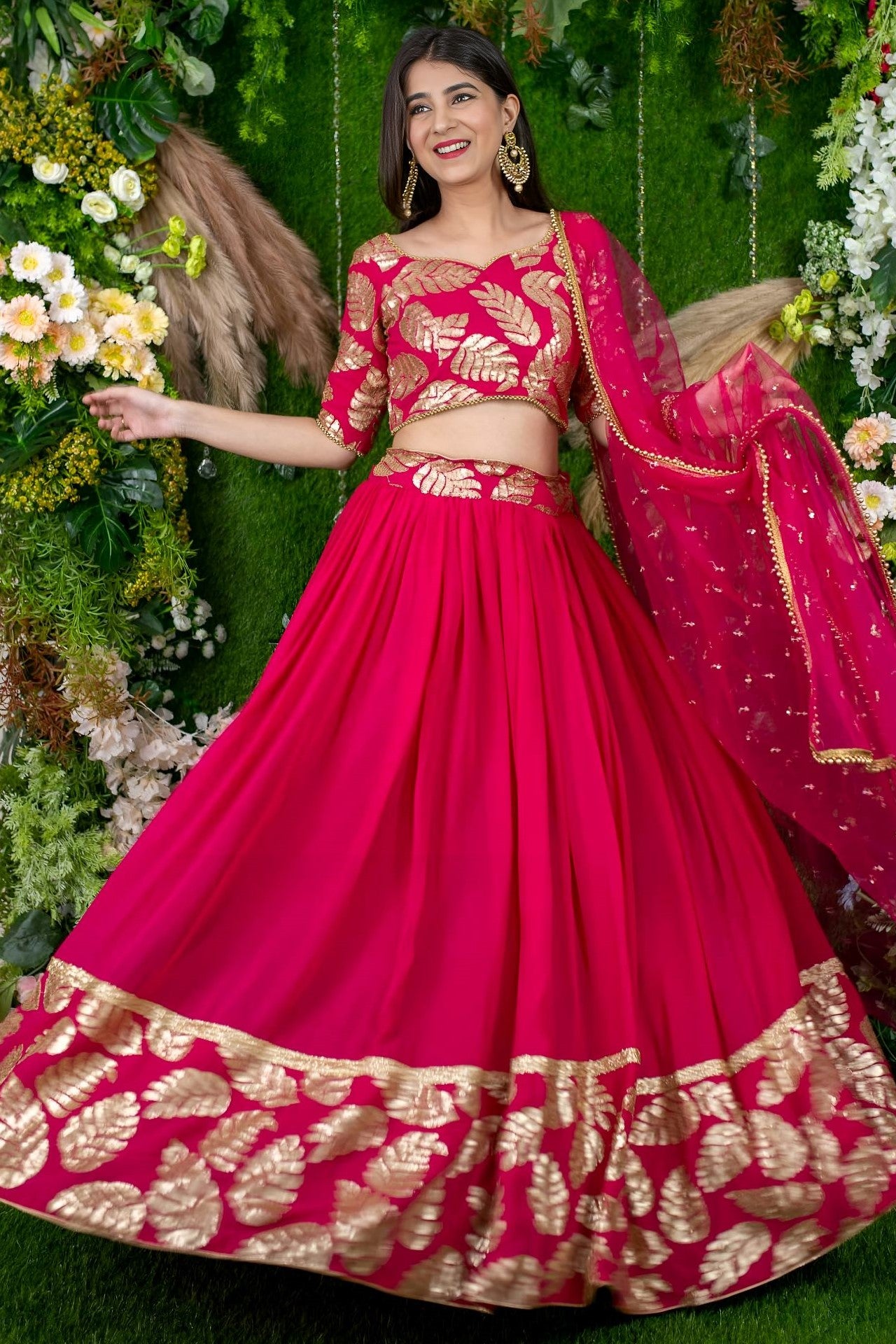 Red Reception Lehenga Choli with Zari and Sequins Embroidery