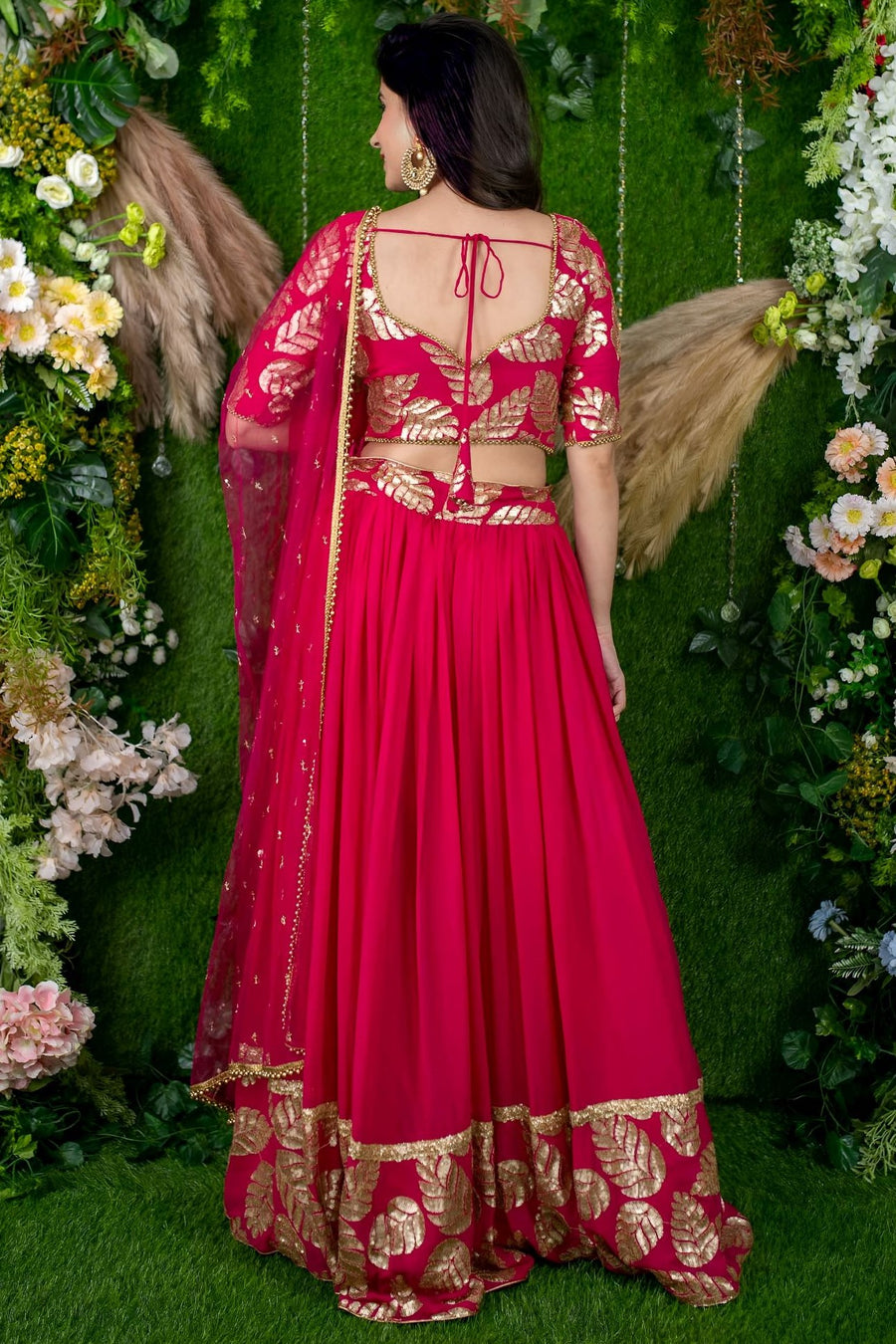 Red Reception Lehenga Choli with Zari and Sequins Embroidery