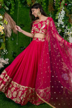 Red Reception Lehenga Choli with Zari and Sequins Embroidery