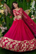 Red Reception Lehenga Choli with Zari and Sequins Embroidery