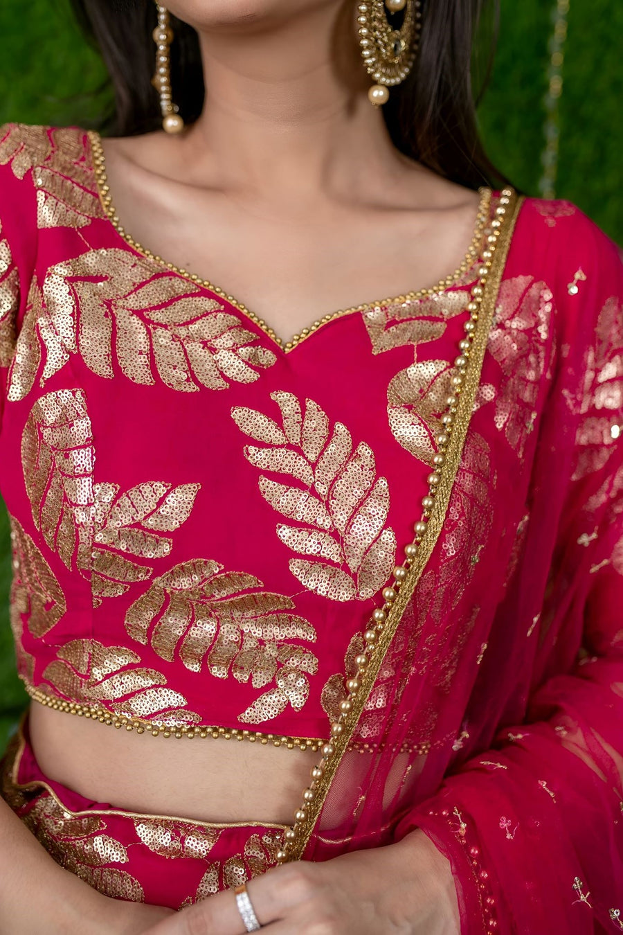 Red Reception Lehenga Choli with Zari and Sequins Embroidery
