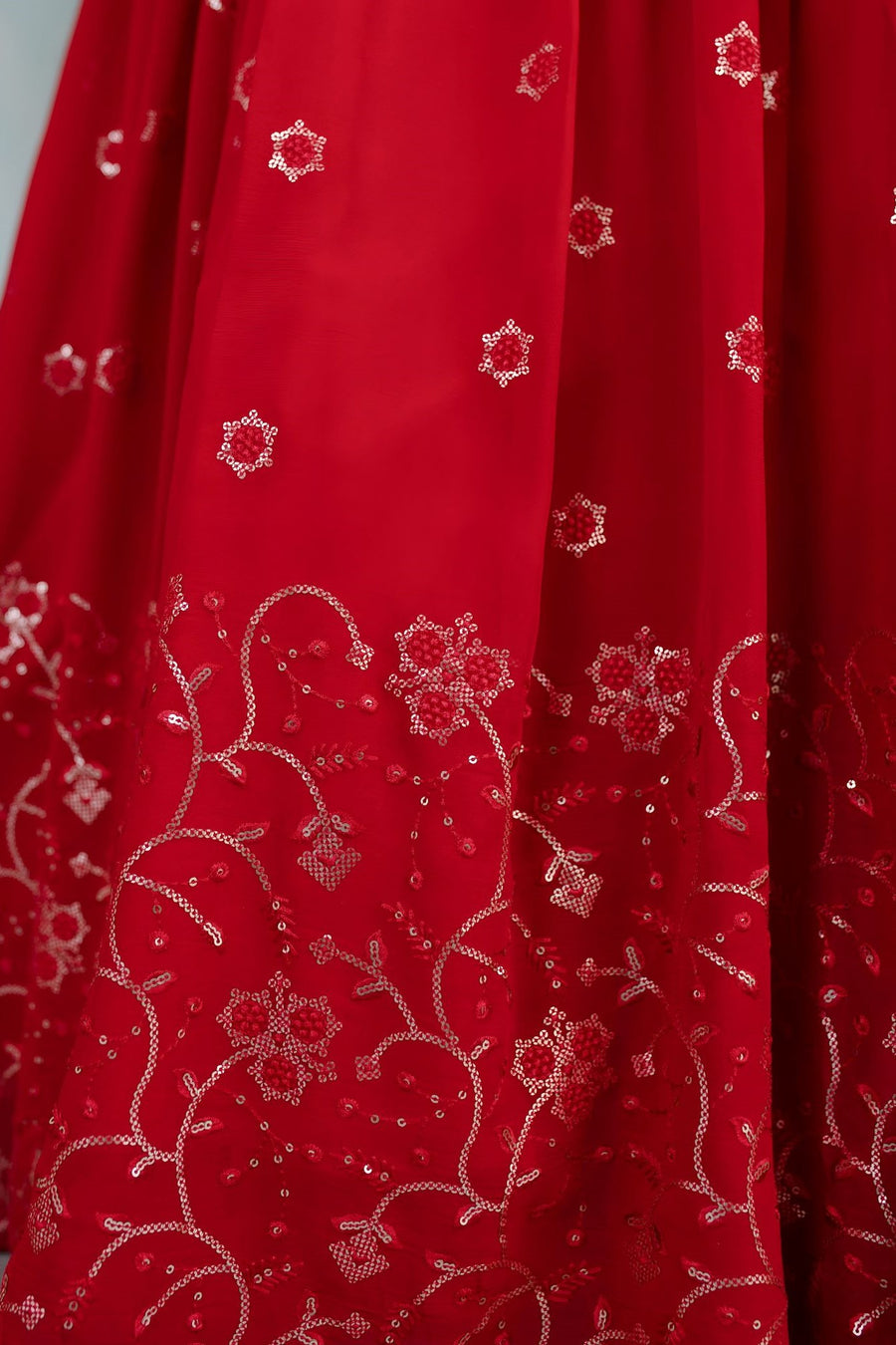 Red Reception Lehenga Choli with Zari and Sequins Embroidery