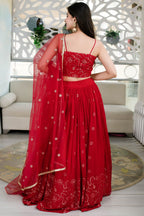 Red Reception Lehenga Choli with Zari and Sequins Embroidery